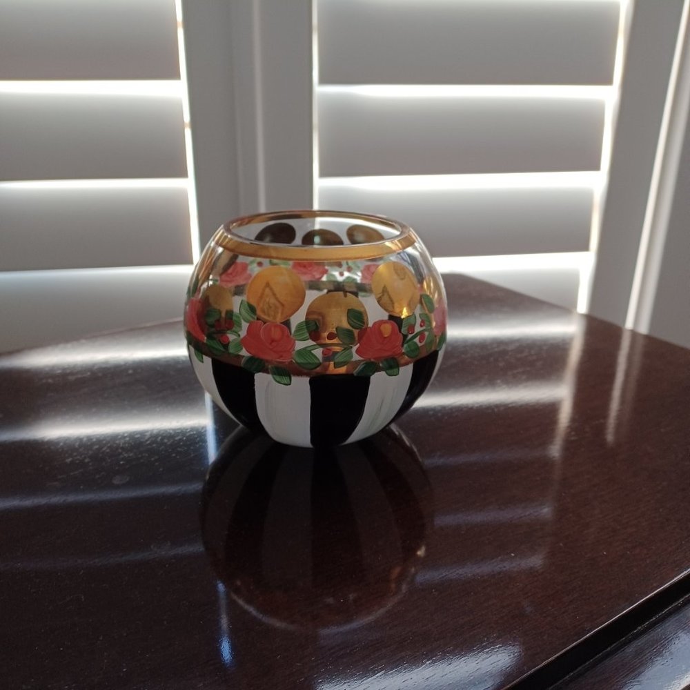 Mackenzie Childs hand painted round vase